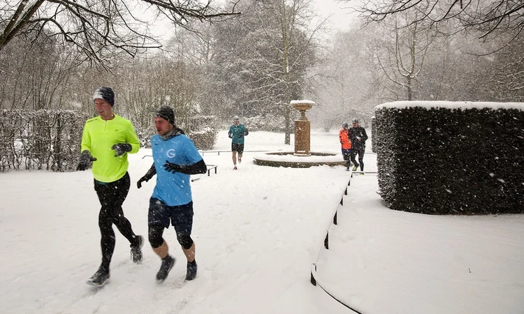 Runners in the snow