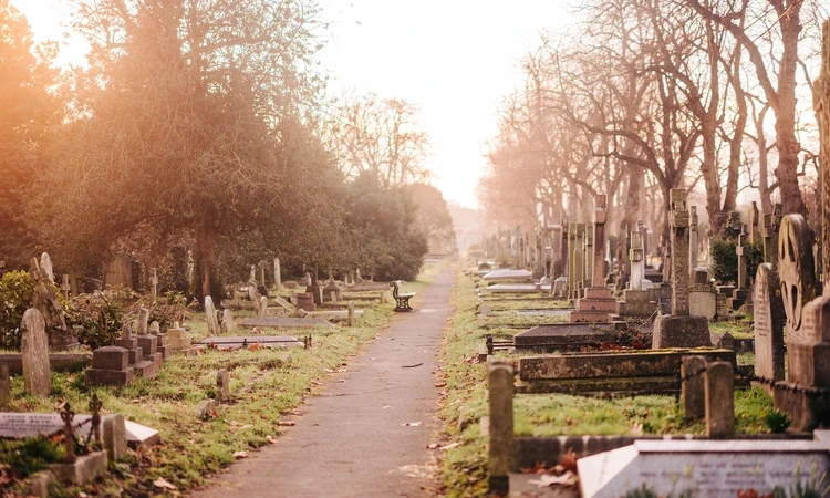 Gravestones by the path