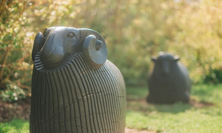 Carved sheep in the Diana, Princess of Wales Memorial Playground