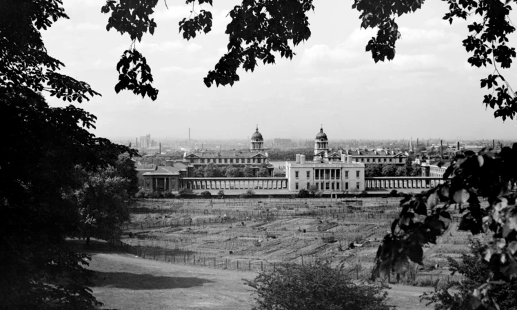 Wartime allotments cover the Queen’s Field in Greenwich Park, c. 1945