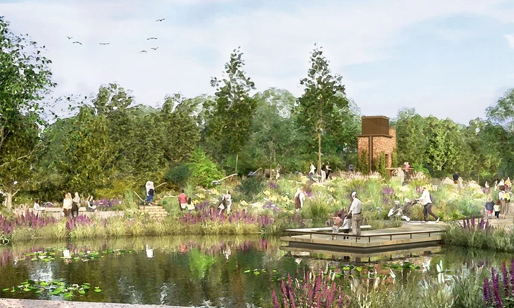 Concept art showing the pond in the new garden 