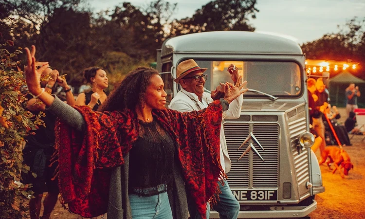 Visitors enjoying an open air cinema and dance event