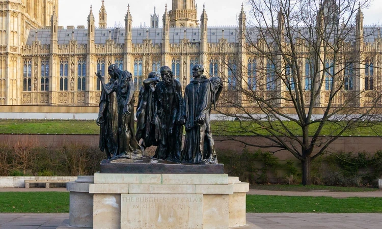 Burghers of Calais monument in winter
