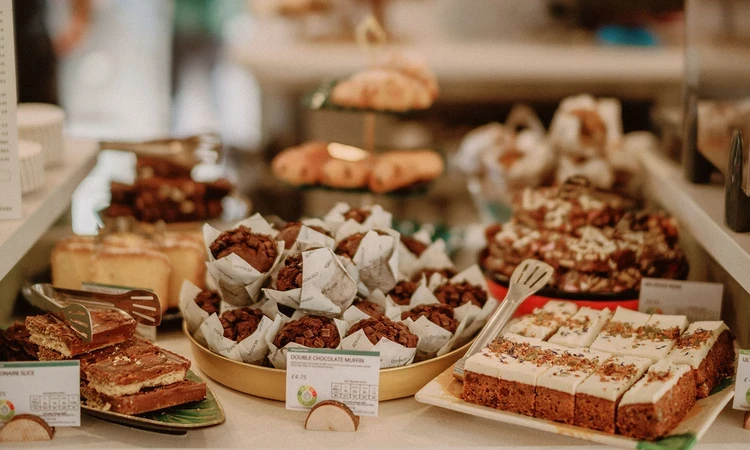 A selection of cakes in the Ignatius Sancho Café