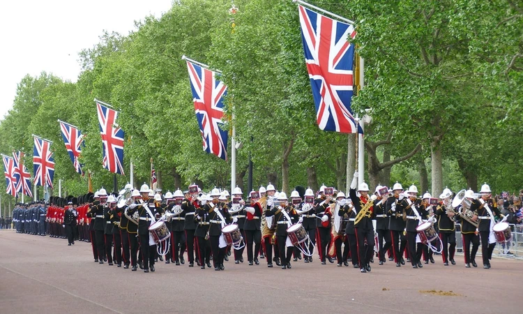 A military band marching along The Mall