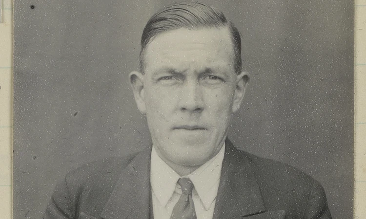 Black and white photograph of Mr Carter, gardener at the Observatory Garden