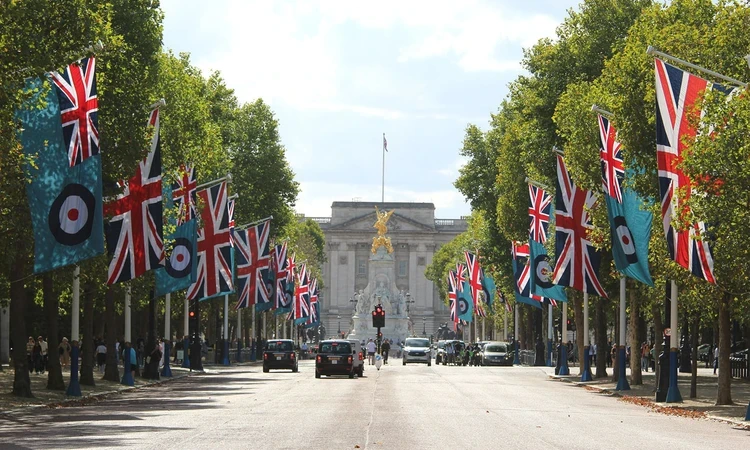 Flags along the Mall mark the 85th anniversary of the Battle of Britain