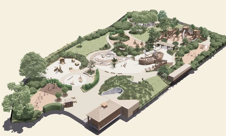 Concept art showing an aerial view of the renewed playground