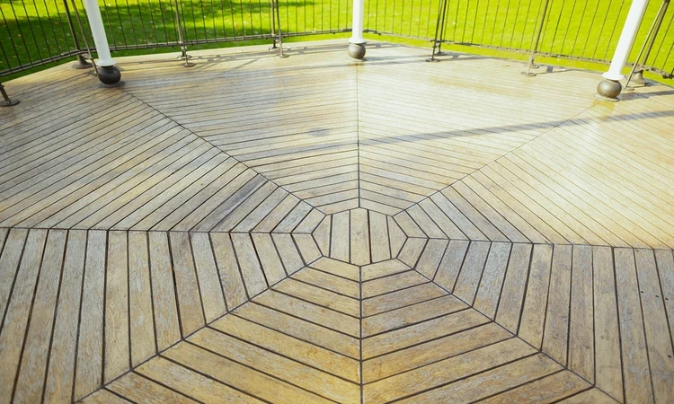 Geometric wooden flooring of the bandstand
