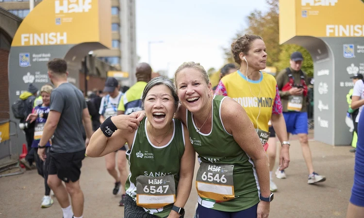 Two women at the finish line of the Royal Parks Half Marathon