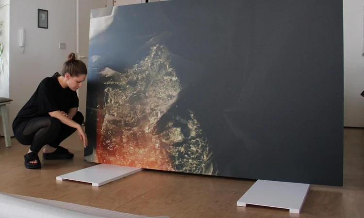 Leah with art piece 'The Embers Drew Together', a Bethlem & Maudsley Hospital Commission from 2022-2026