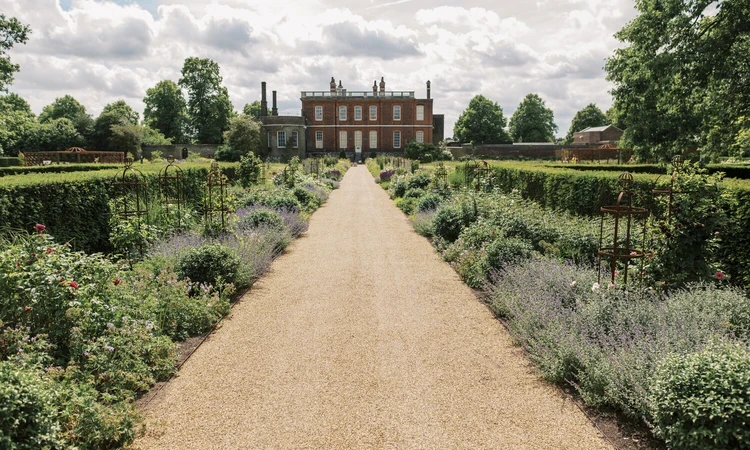 Greenwich Park rose garden with Ranger's Lodge in the background