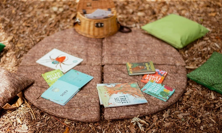 Story area with cushions and books