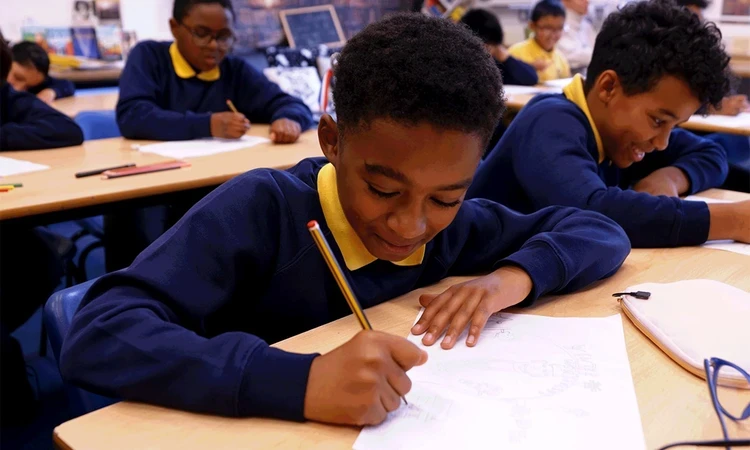 School children working