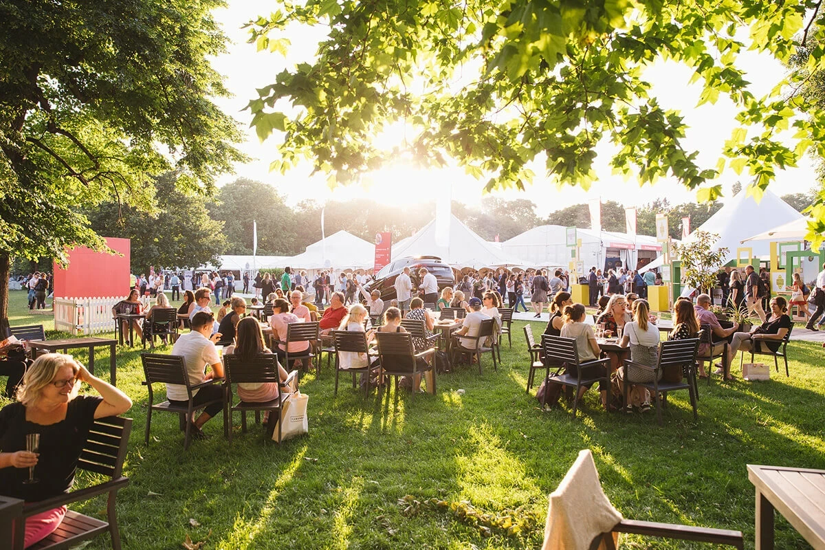 Crowds sitting at Taste of London food festival