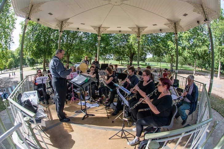 A band playing at the bandstand at Hyde Park