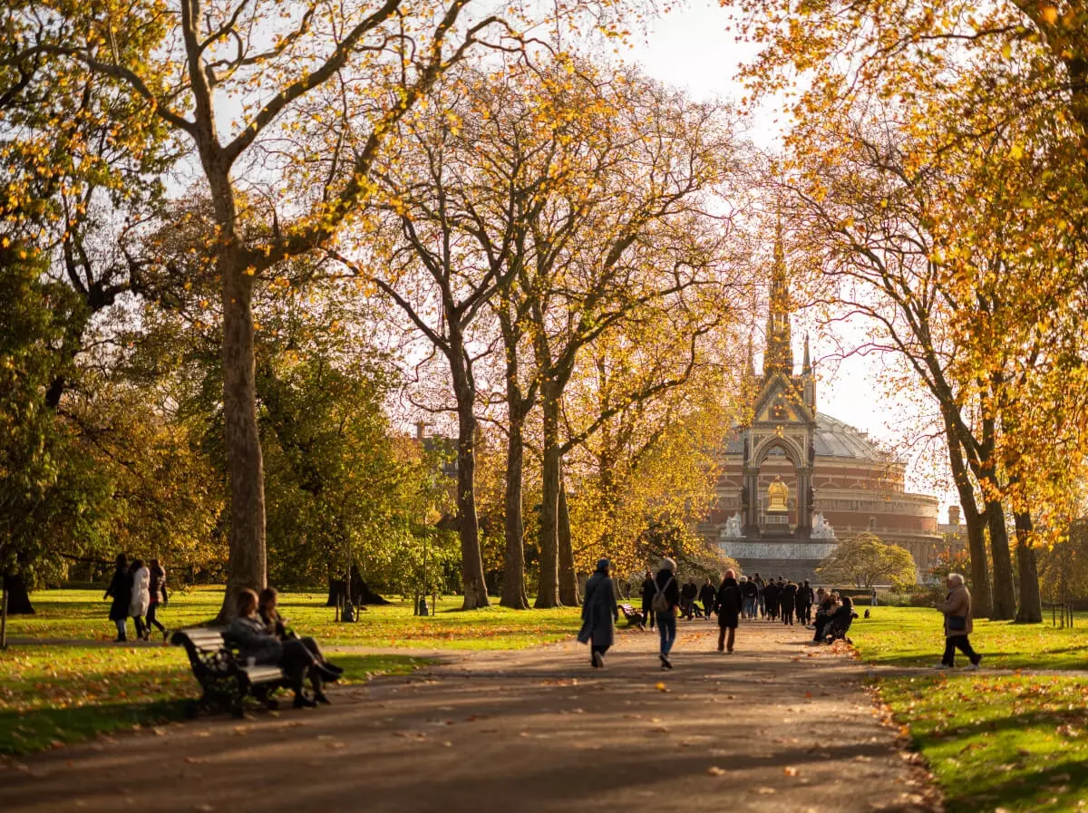 View of the Albert Memorial through the trees in autumn
