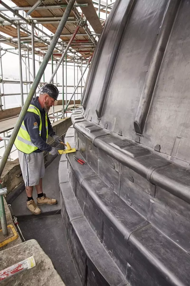 Restoring the leadwork on the dome in 2017.
