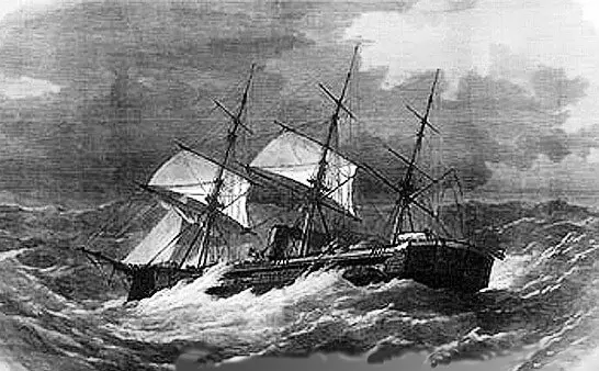 HMS Captain is hit by a squall and starts to capsize.
