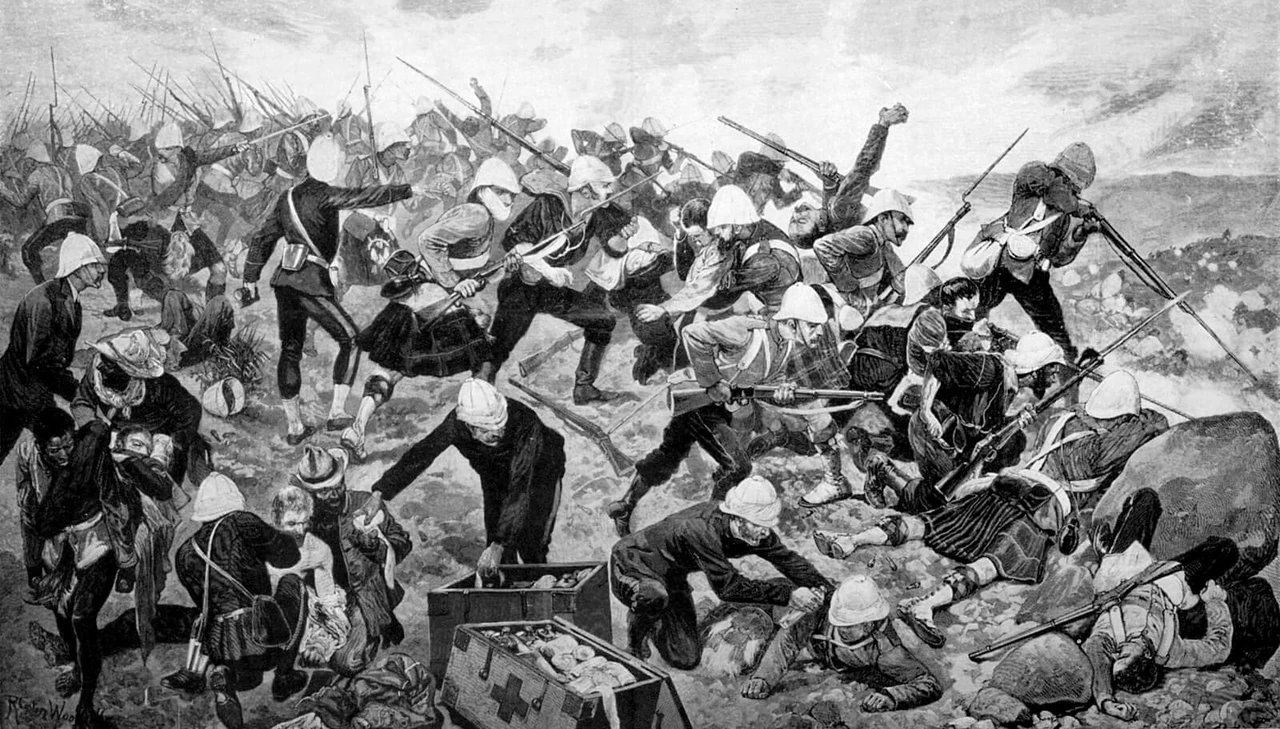 Men fighting and tending the wounded.