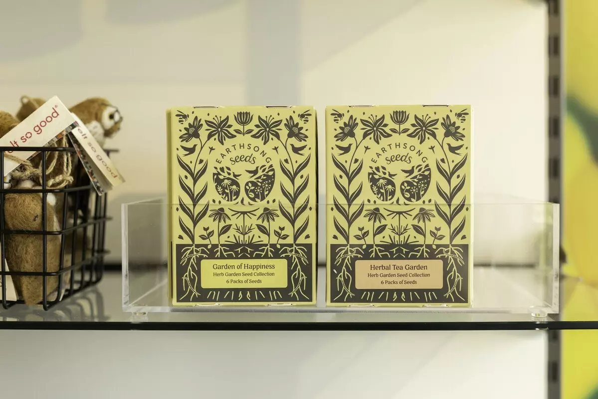 Yellow patterned seed boxes from Earthsong seeds 