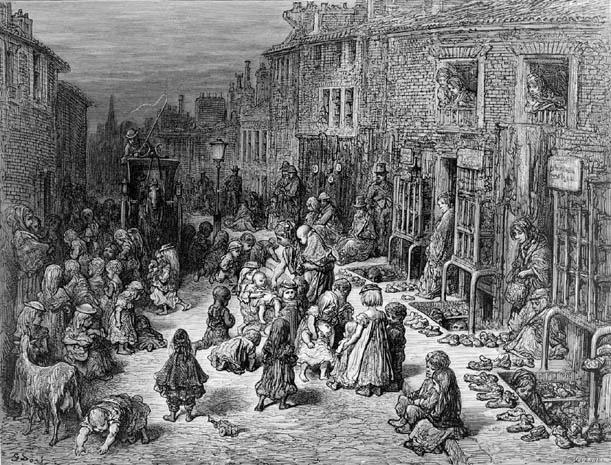 London’s crowded slums, like this one at Seven Dials, were breeding grounds for cholera and typhoid. 
