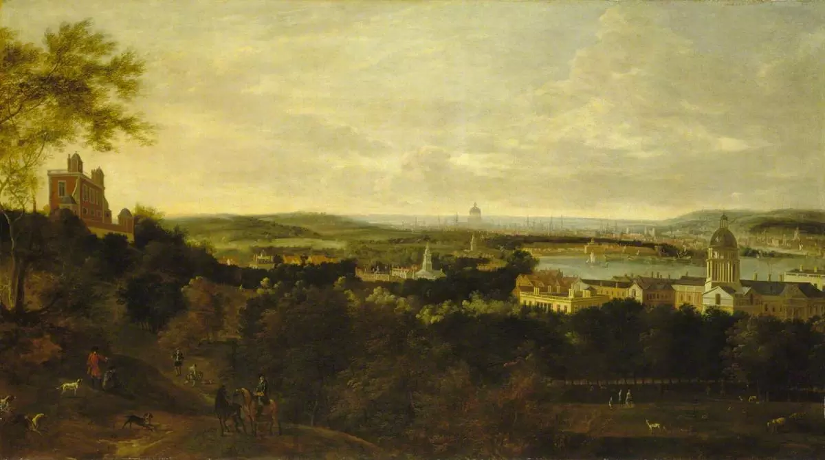 Painted view of Greenwich and the River Thames from Greenwich Park, c.1730