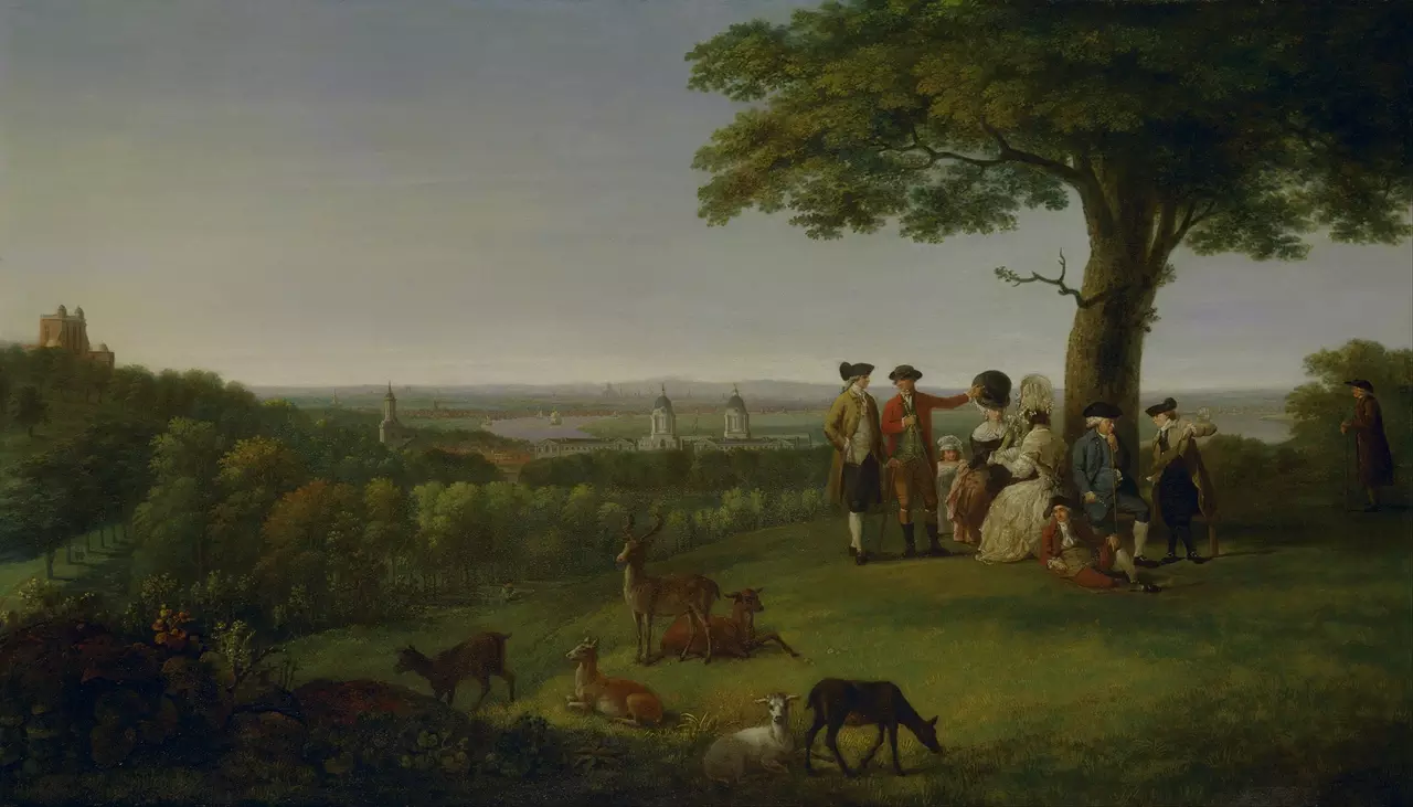 Painting of One Tree Hill, with London in the distance by John Feary, c.1779