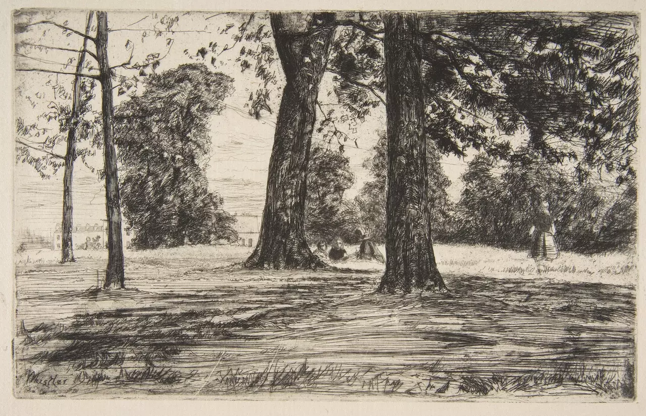 Sketch of trees in Greenwich Park by Whistler, 1859