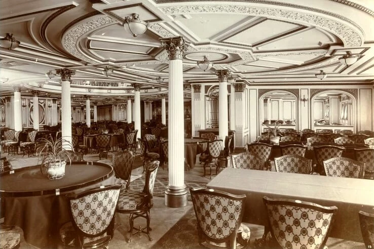 HMS Lusitania dining roomThe elegant dining room on the Lusitania, where Iris was dining when the ship was torpedoed.