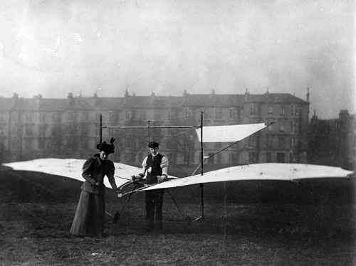 Percy and his sister Ella with his glider, Hawk.