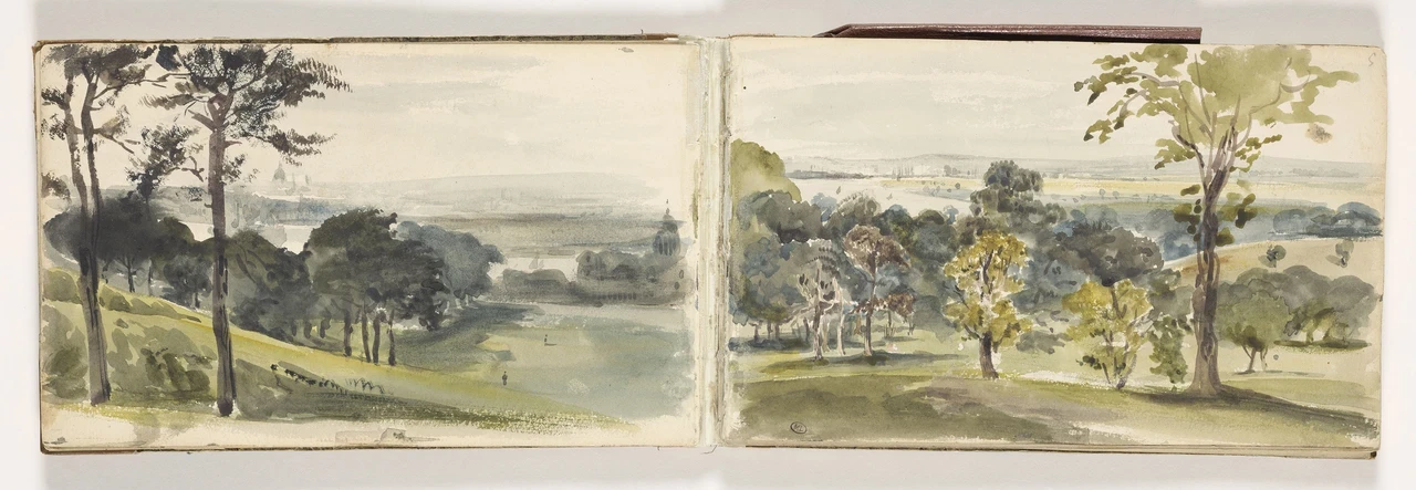 Landscape painting of Greenwich Park and the Thames by Eugene Delacroix, 1825-7