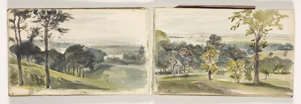 Painted view of the Thames from Greenwich Park by Eugene Delacroix, 1825-7