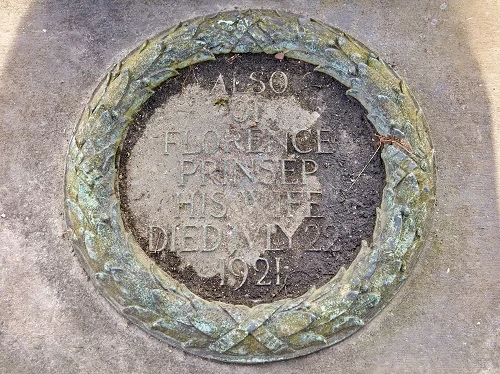 Bronze wreath remembering Valentin Prinsep's wife Florence.