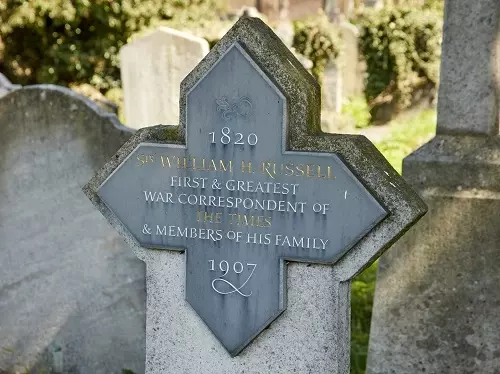 Russell’s memorial in Brompton Cemetery was restored by The Times newspaper in 2013.