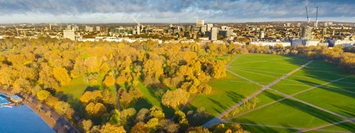 Aerial view of the trees and Parade Ground in Hyde Park