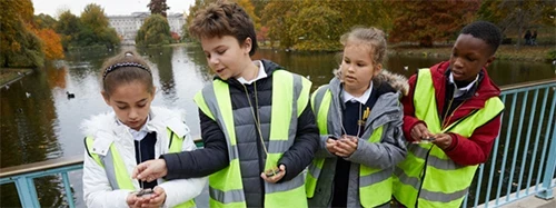 School children navigating