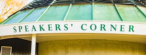 Signage on the Speakers' Corner kiosk