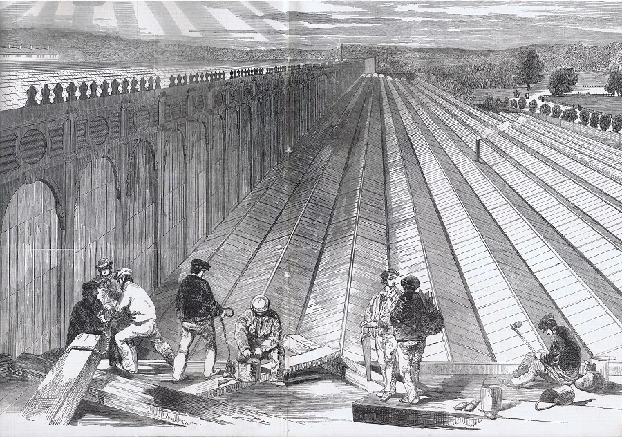 Construction workers on the roof of the Crystal Palace