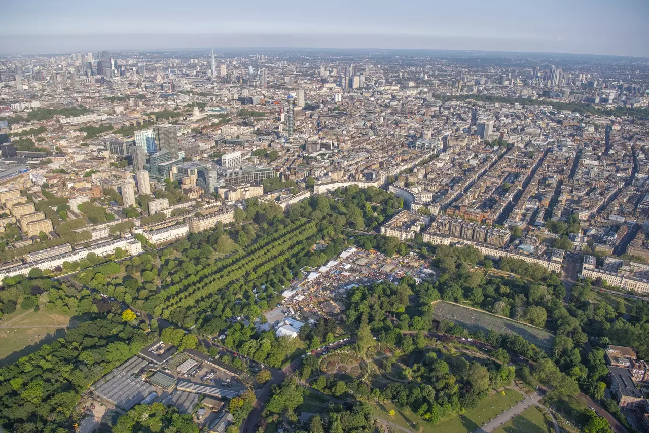 Aerial photo of The Regent's Park and the London skyline