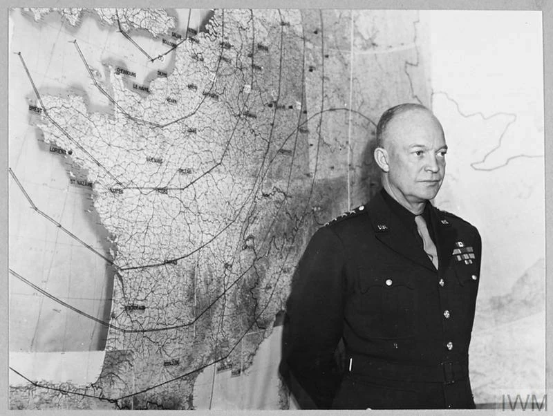 General Eisenhower standing in front of a map in SHAEF HQ, Grosvenor Square, London