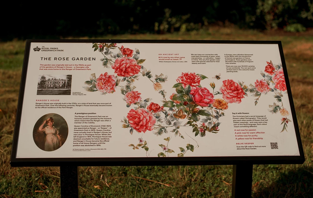 Interpretation sign in the Rose Garden