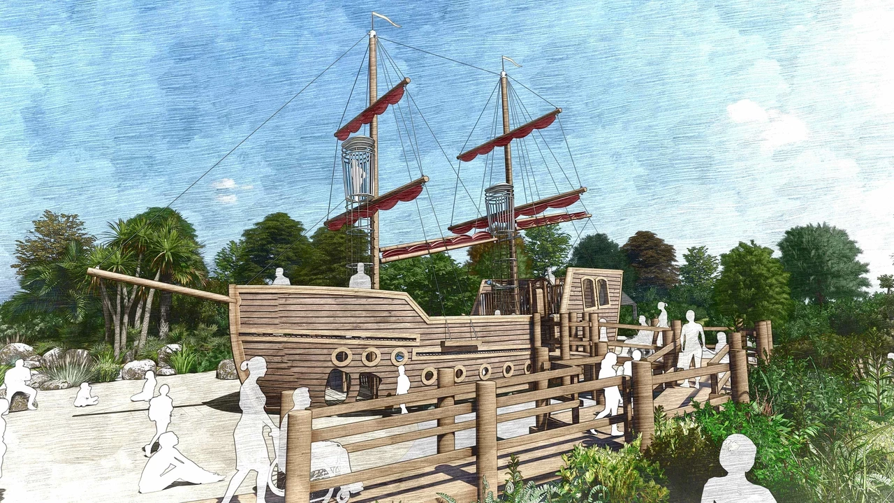 Designs for the multimillion-pound renewal of The Diana, Princess of Wales Memorial Playground, showing the new Galleon Ship exterior and interior