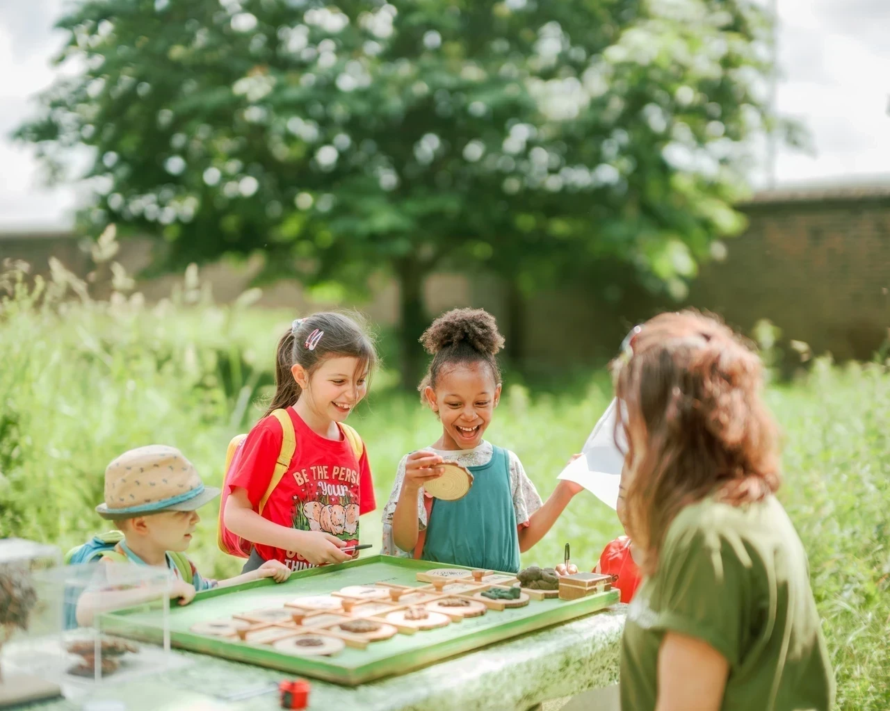 Children playing a quiz game outdoors
