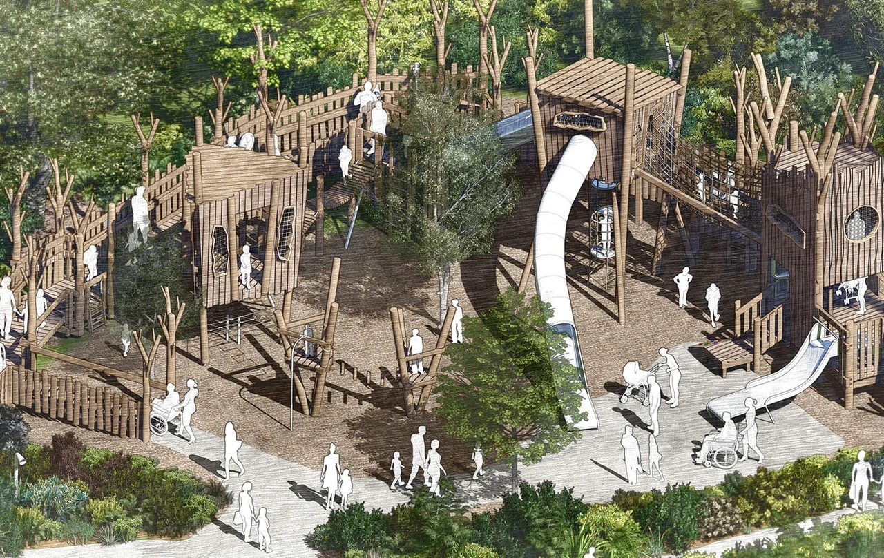 Concept art showing the design of the new treehouse encampment for the Diana, Princess of Wales Memorial Playground