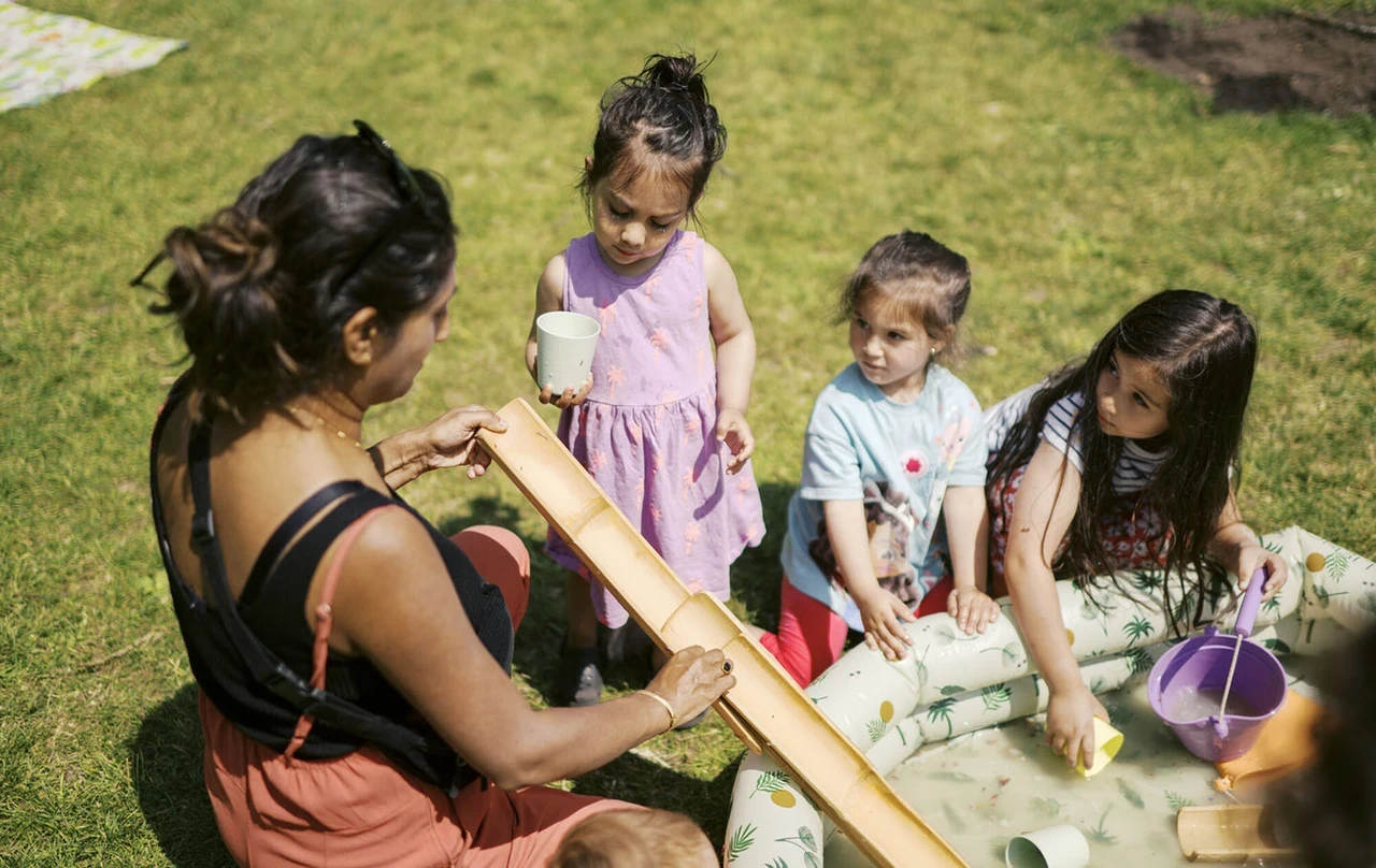 Youngsters playing with water