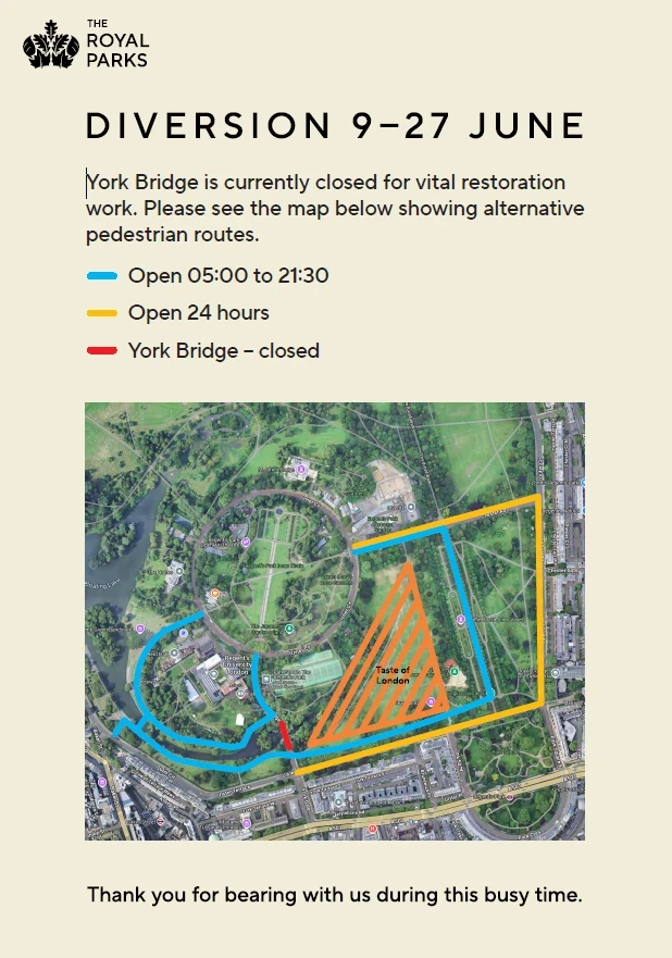 A copy of a sign showing the various diversion routes