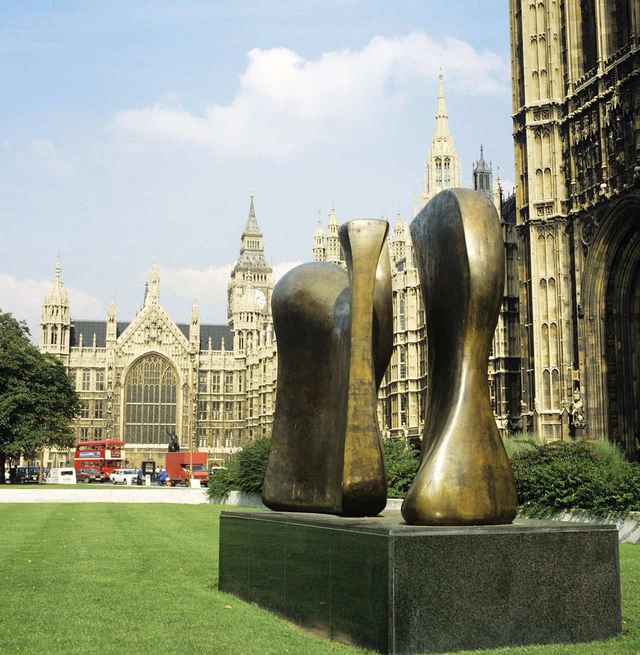 Henry Moore’s Knife Edge Two Piece sculpture on outside the Houses of Parliament