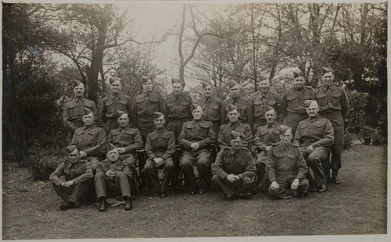 Black and white group photograph of the Greenwich Park Section during the Second World War