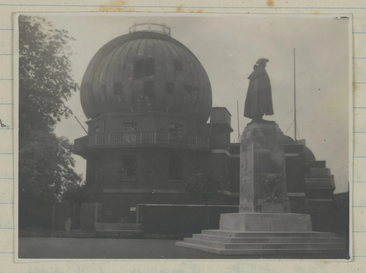 Black and white photograph showing bomb damage to the observatory during the Second World War